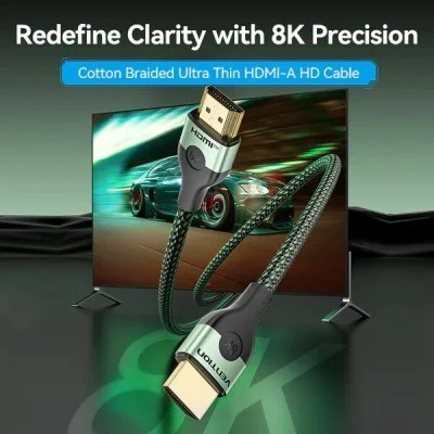 Vention cotton braided ultra thin hdmi-a male to male hd cable 8k 2m aluminum alloy type - green